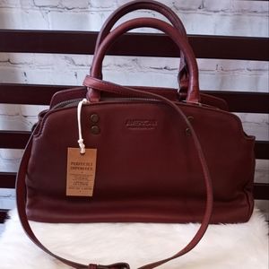 American Leather Co brown leather triple entry bag